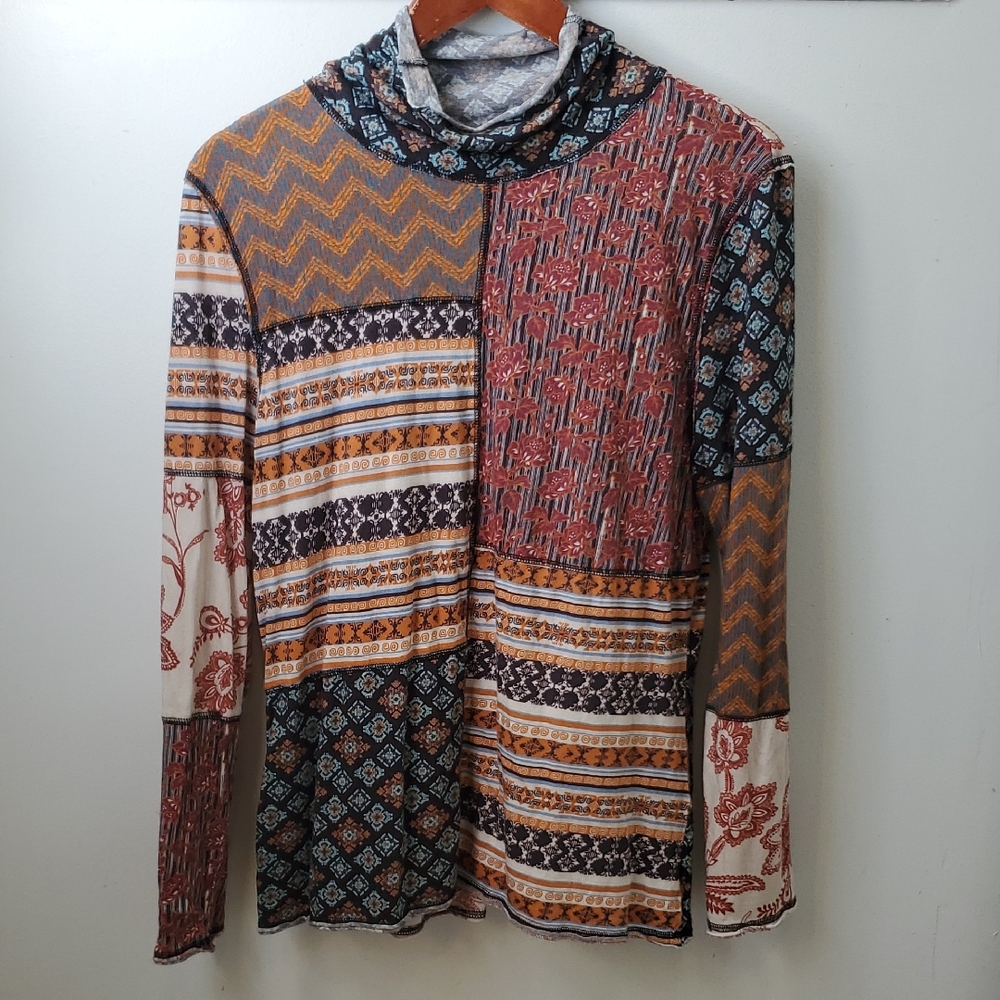 Sundance Patchwork Multi-Patterned Mock Turtlenec… - image 1
